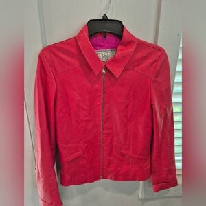 Peruzzi Italian Pink Leather Jacket with Zipper Closure